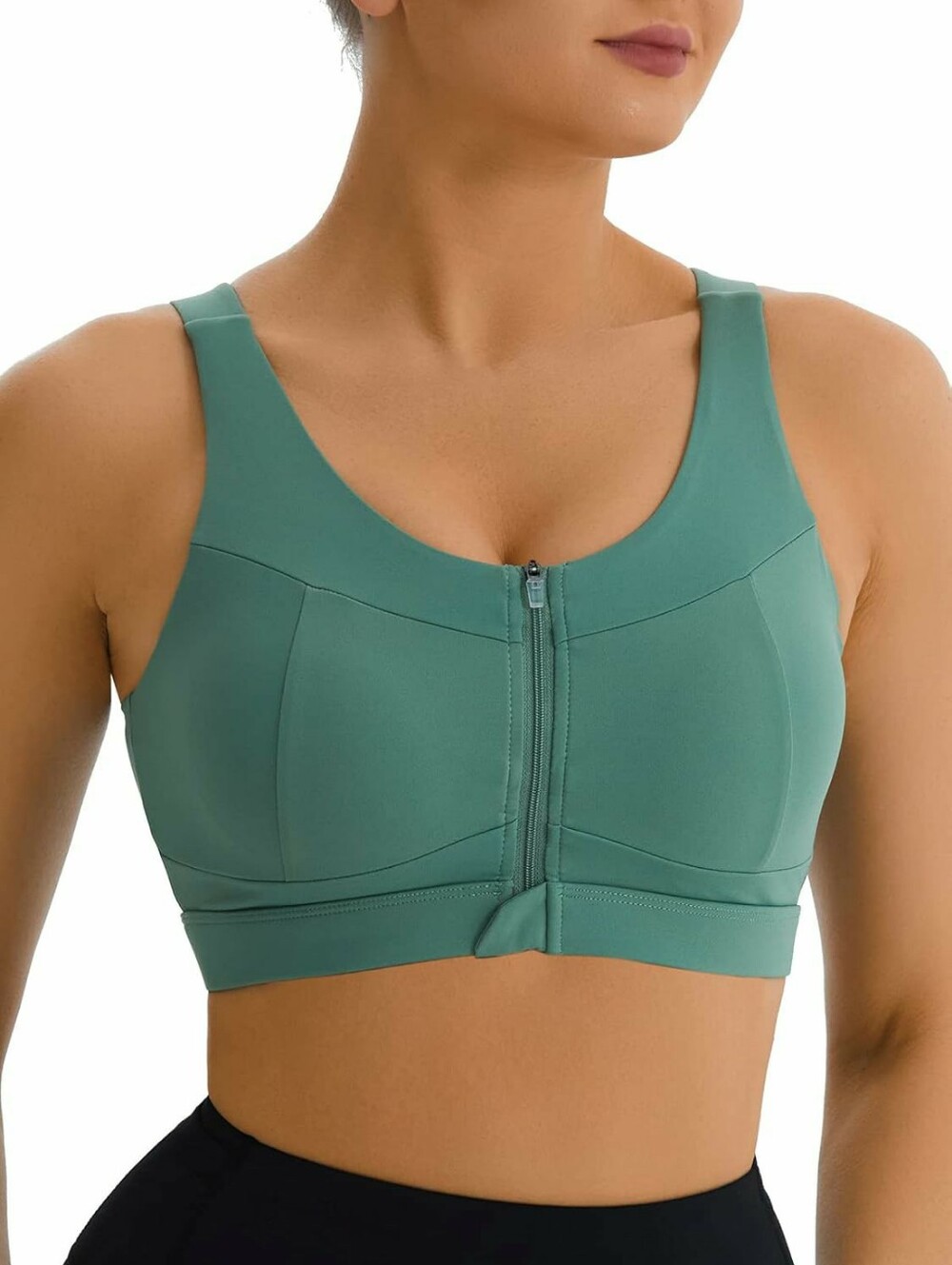 Running Girl High Impact Teal Sports Bra Large Scoopneck Zip Front